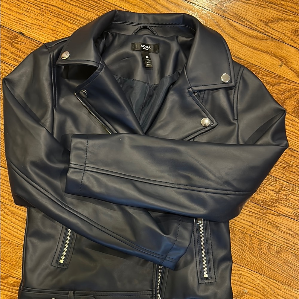 Aqua girls blue Faux Leather Jacket size large - Picture 4 of 5
